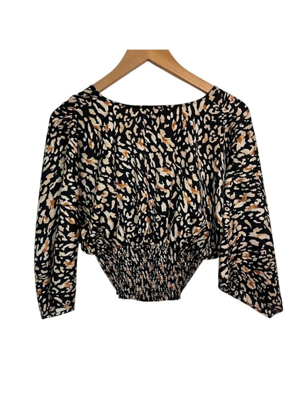 Boho Chic Satiny Abstract Animal Print Flared Sleeves Smocked Womens S Going Out - Picture 4 of 12